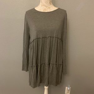 Egy Tiered Baby Doll Long Sleeve Grey Top XL
